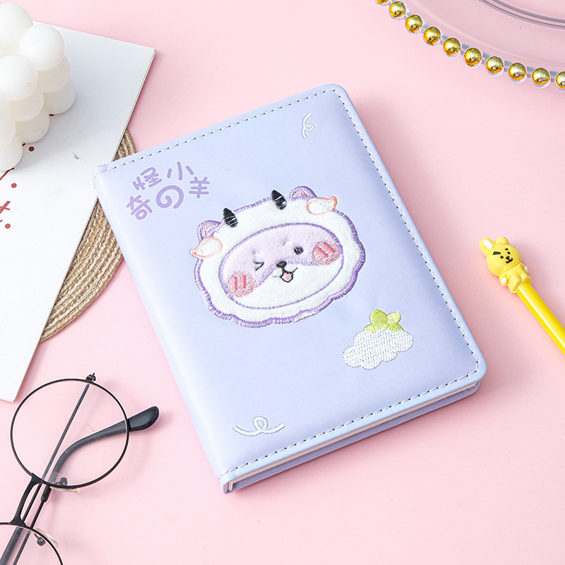 Cute Girl Journal Book Leather Embroidered Children's Cartoon Notebook Student Stationery Cartoon Notepad