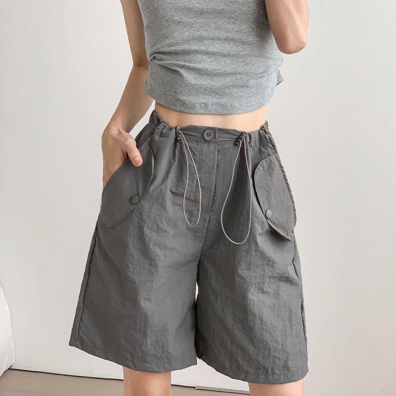 Workwear Shorts Women's Summer Thin 2023 New Khaki A- line Casual Loose Wide Leg Sports Fifth Pants