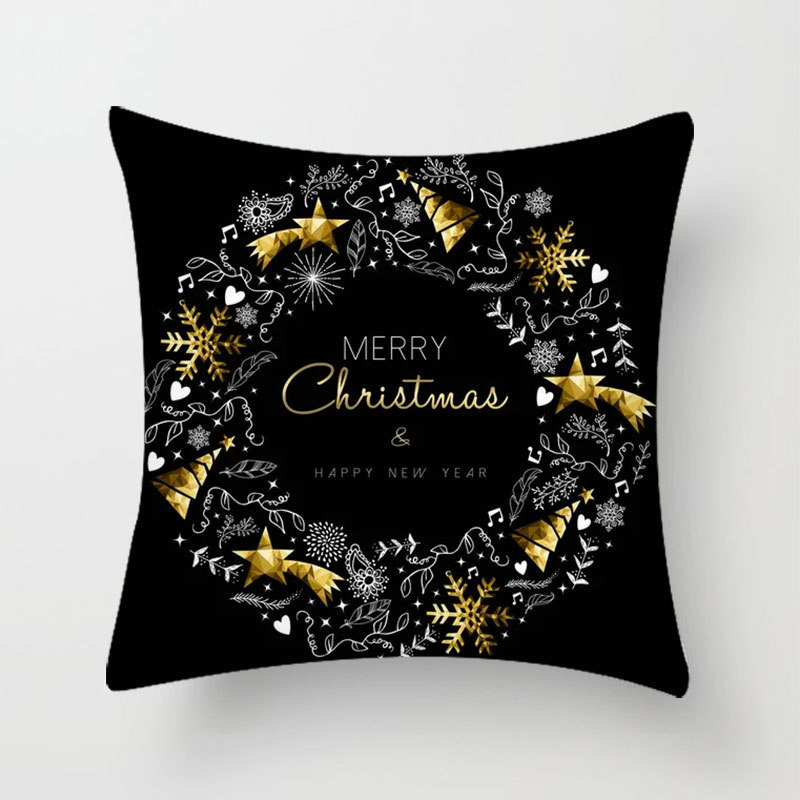 In Stock Wholesale Christmas Black Golden Elk Peach Skin Fabric Pillow Cover Bedroom Sofa Pillow Bed Cushion Cover