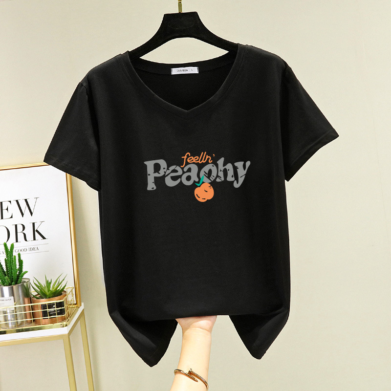 大码女装2024新款纯棉正肩t恤女短袖黑色显瘦胖mm200斤遮肚子上衣