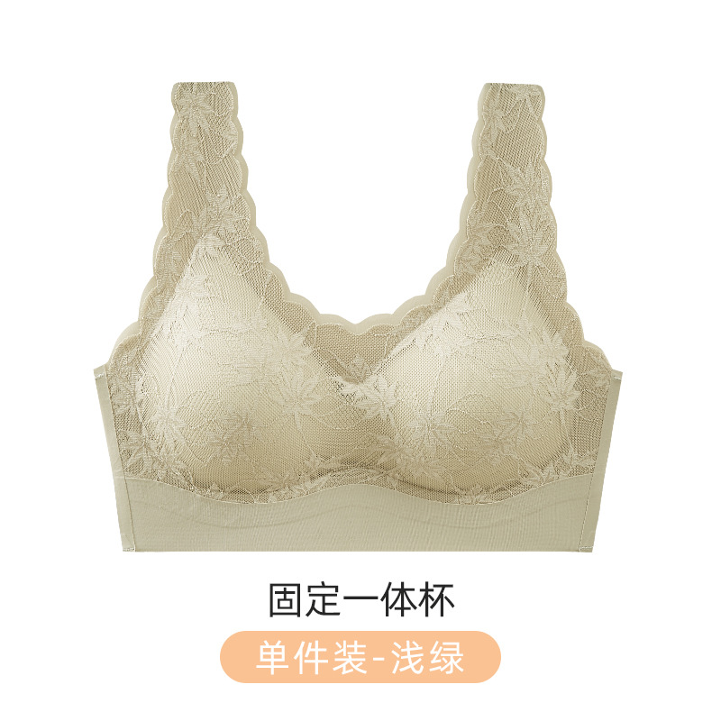 Backless Traceless One-Piece Cup Chest Pad Wireless Bra Beauty Back Bra Anti-Exposure Lace plus Size Bra Women's Underwear