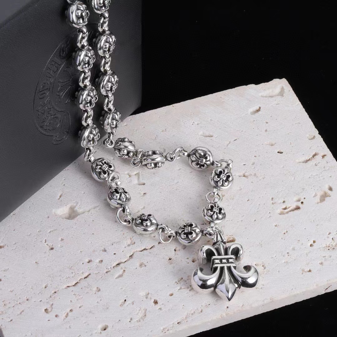 克罗伈船锚军花项链925银复古童军潮流十字架吊坠字母链男女 礼物