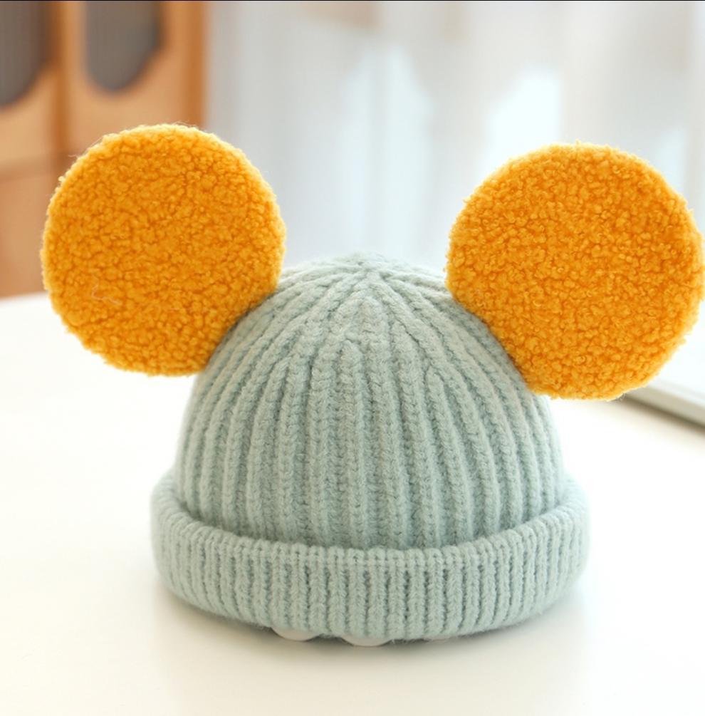 宝宝帽子冬季保暖个性大耳朵米老鼠针织帽儿童韩版男童女童毛线帽