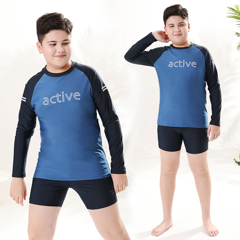 胖童泳衣男童加肥加大码分体泳装青少年胖男孩泳裤儿童游泳衣套装