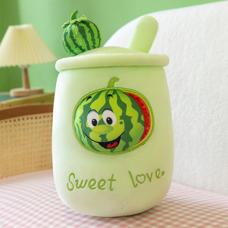 Foreign Trade New Creative Watermelon Peach Blueberry Milky Tea Cup Plush Toy Pillow Factory Cross-Border Wholesale
