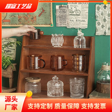 桌面复古实木水杯茶具家用置物架木质玻璃杯收纳架客厅家居展示架
