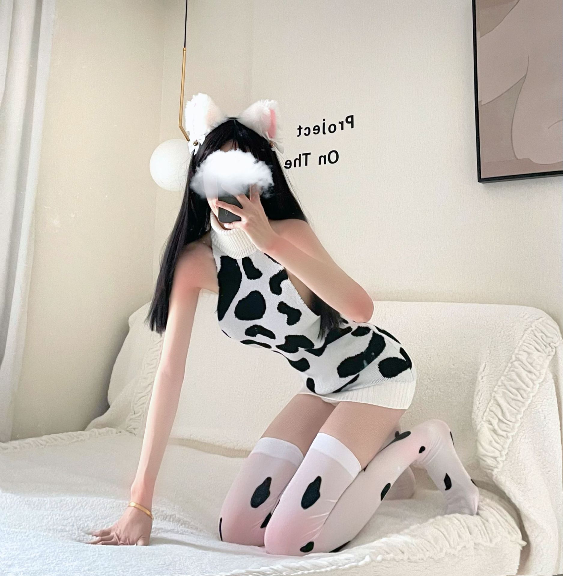 情趣内衣 性感包臀 露背奶牛吊带高领毛衣针织连衣裙套装一件代发