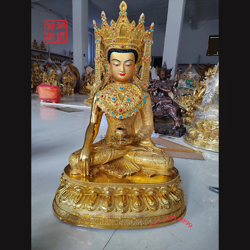 祥狮纯铜鎏金密宗觉沃佛佛像藏传释迦牟尼12岁等身像铜像摆件1米
