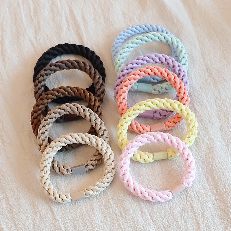 欧美加粗发圈编织彩色奶茶色发绳不缠发高弹力发饰INS平扣橡皮筋