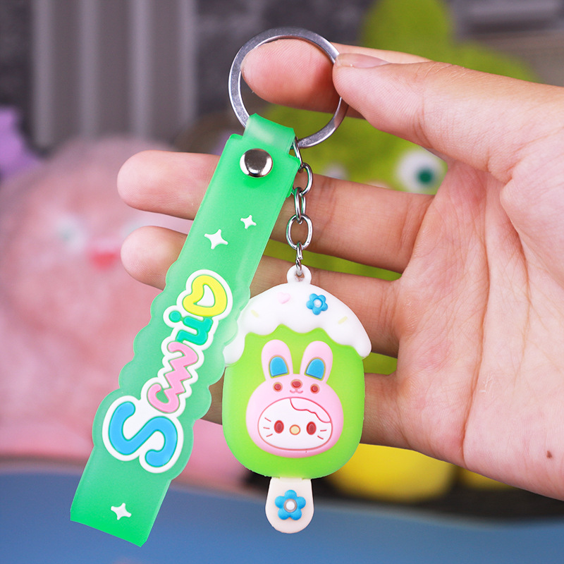 Cartoon Bunny Ice Cream Keychain Creative Cream DIY Accessories Soft Glue Ice Candy Doll Pendant Factory Wholesale