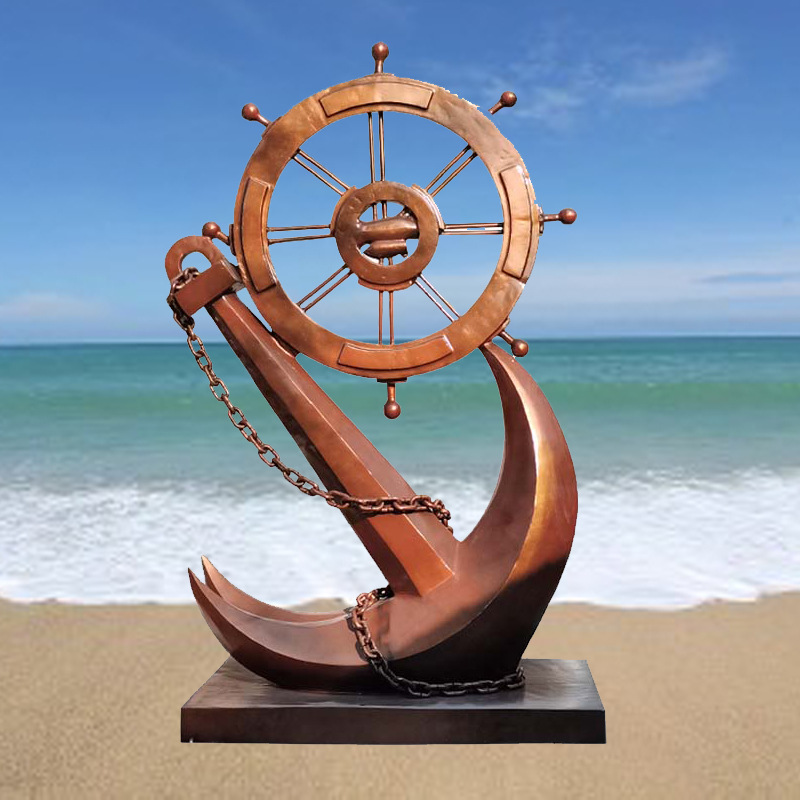 玻璃钢仿真船锚雕塑铸铜大型码头渡口海景户外海边船舵装饰摆件