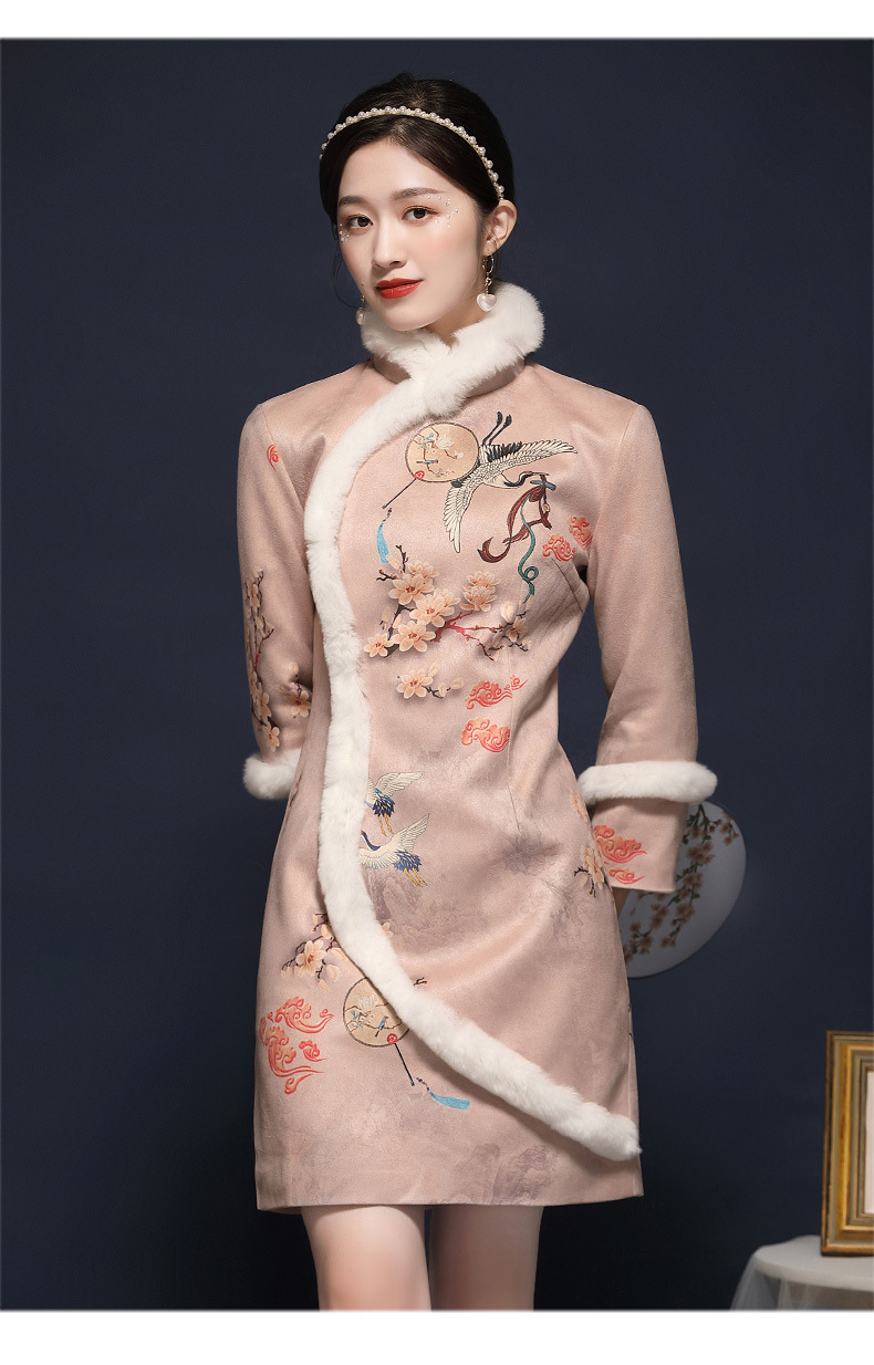 新年旗袍冬装2021年新款女复古中国风加厚夹棉改良版连衣裙20313