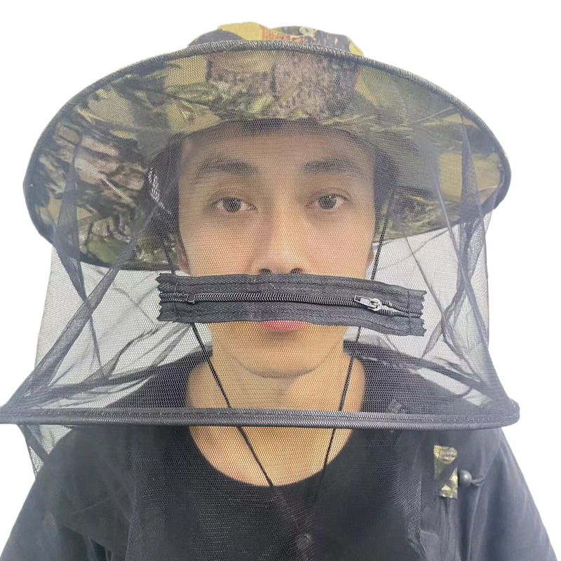 男士迷彩钓鱼帽子春夏高防晒防蚊侧网帽钓鱼防蚊头罩养蜂防蜂帽