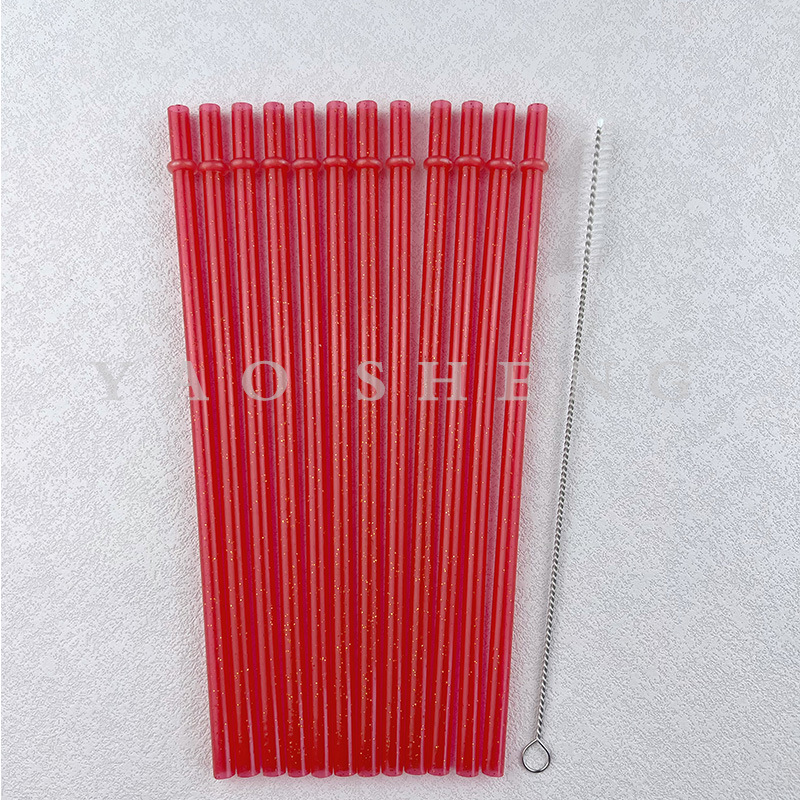 New Pure Color Ribbon Gold Powder Sequin with Ring Thickened Hardened Plastic Pipe Party Creative Reusable Red Straw