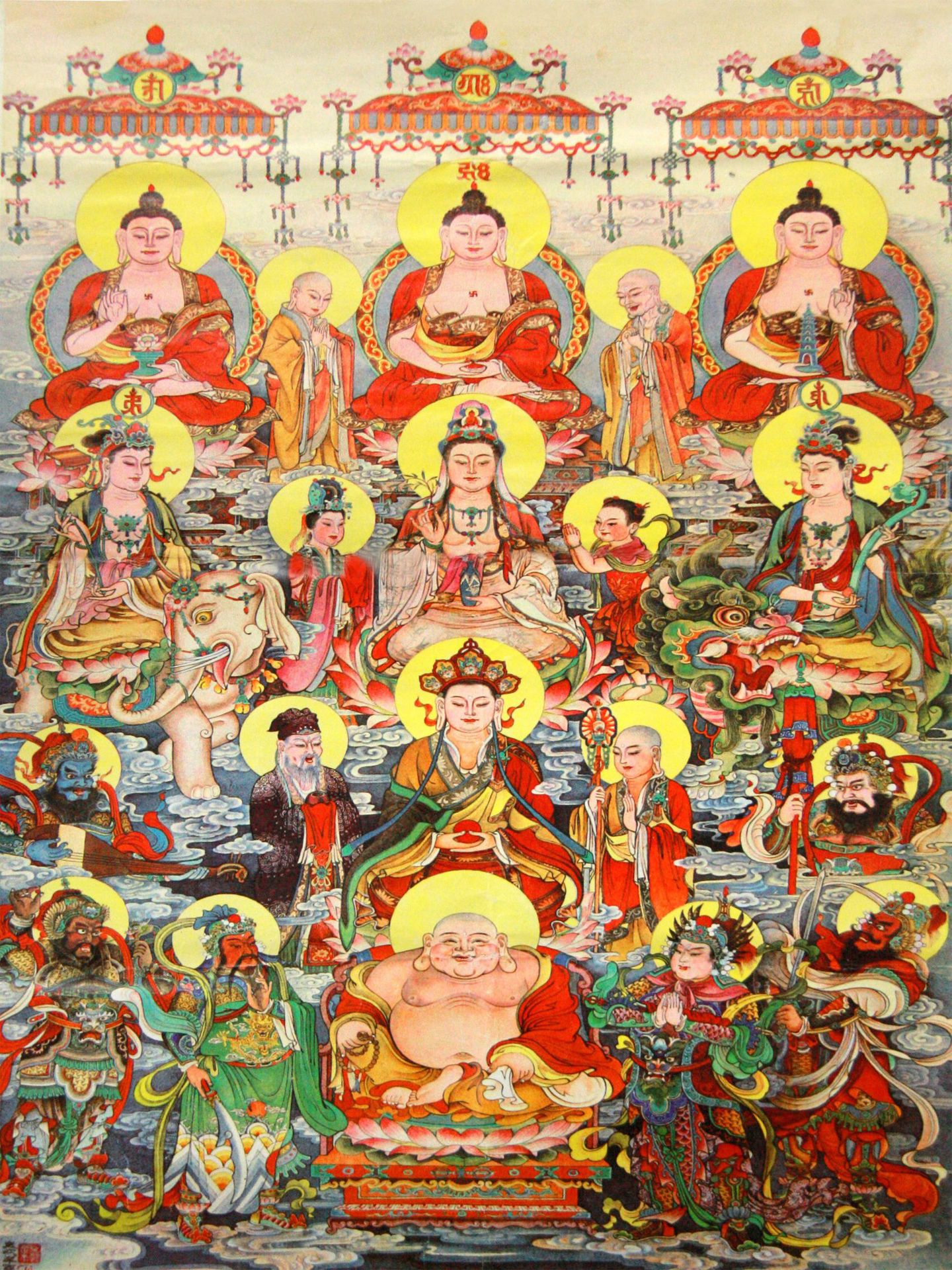 全堂佛西藏佛教唐卡众观音千佛图印花十字绣