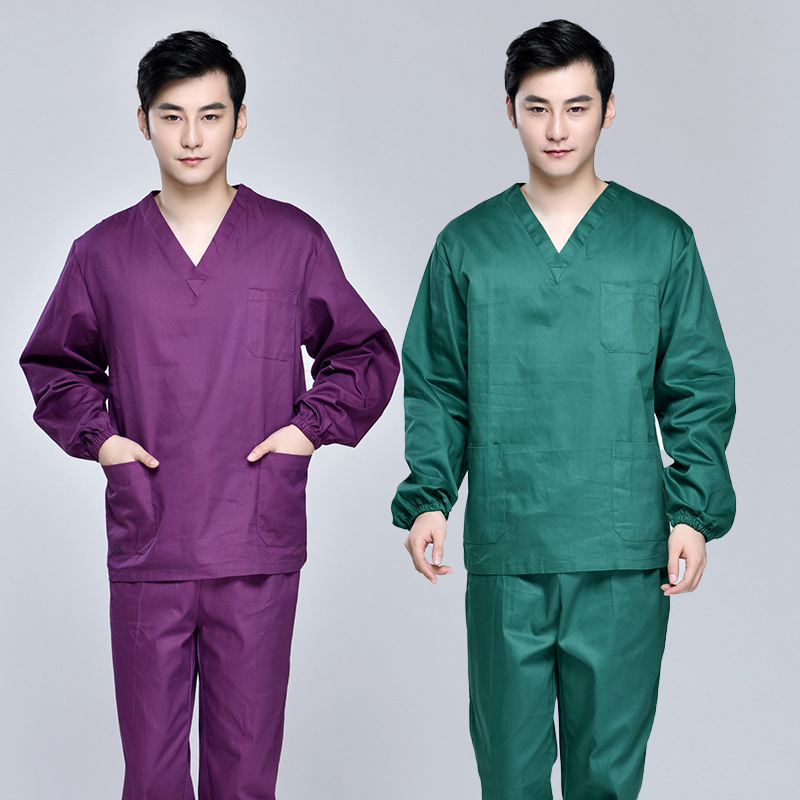 南丁格尔口腔科分体手服紫色长袖纯棉洗手衣男刷工作服医生套装