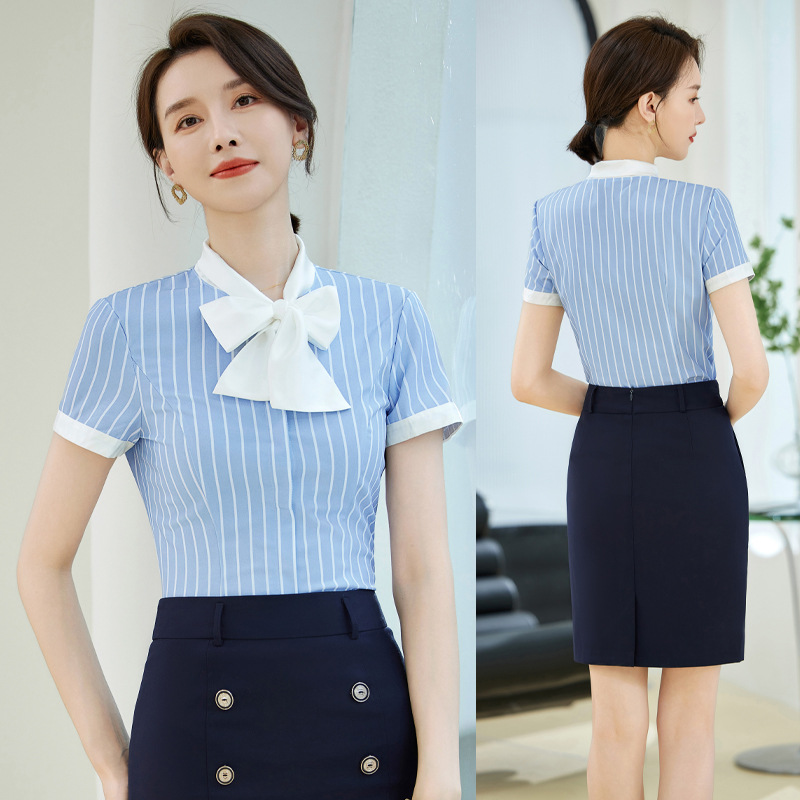 短袖条纹衬衫女2024夏季薄款白领ol职业装衬衣套裙高档气质工作服