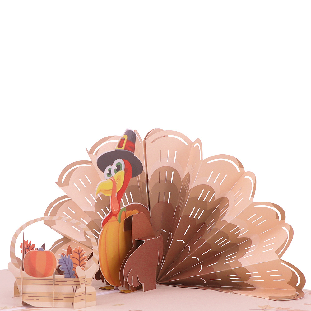 厂家创意设计打印激光切割3d火鸡快乐感恩节弹出问候礼品卡贺卡