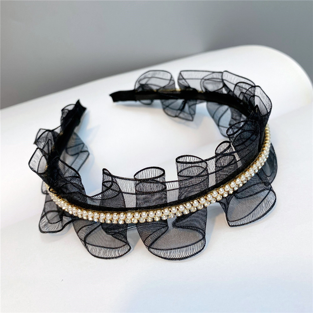 b134镶钻黑色蕾丝花边发箍复古性感宽边头箍压发气质网红洗脸头饰
