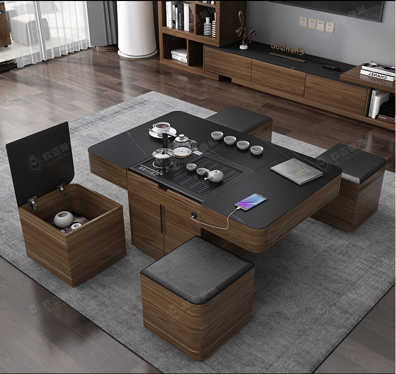 智能自动升降茶几烧水壶一体岩板茶台多功能功夫茶几客厅家用茶桌