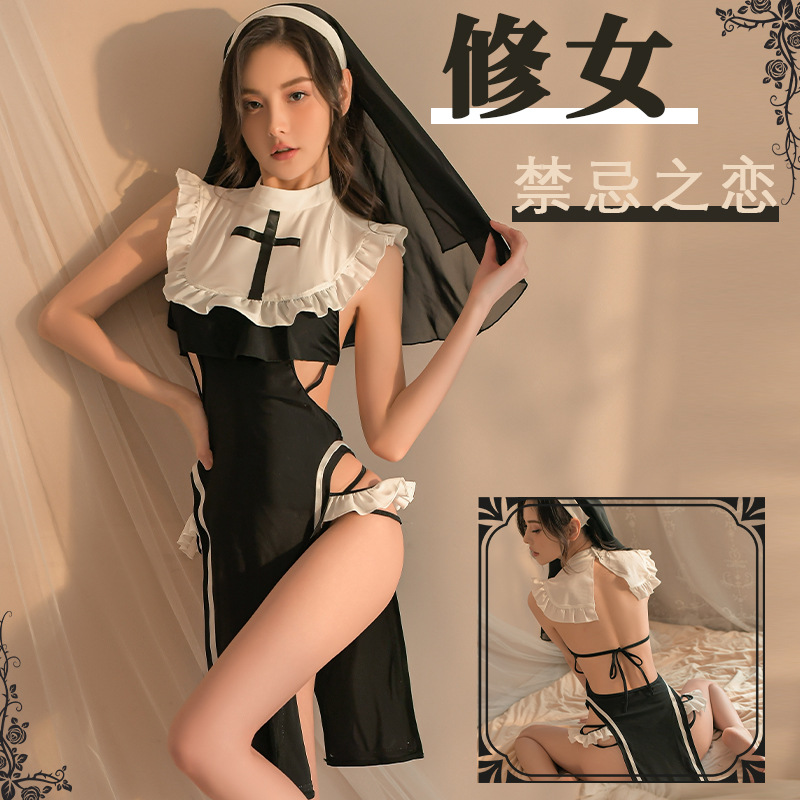 sexy lingerie sexy see-through backless passion temptation split bed hot nun uniform 5856