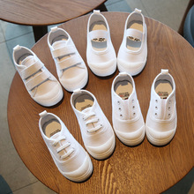 夏季帆布鞋男女童一脚蹬白球鞋小白鞋幼儿园小学生表演室内舞蹈鞋