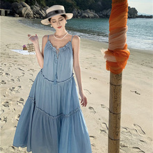 泰国沙滩度假风绑带吊带连衣裙女夏季新款小众宽松显瘦中长裙