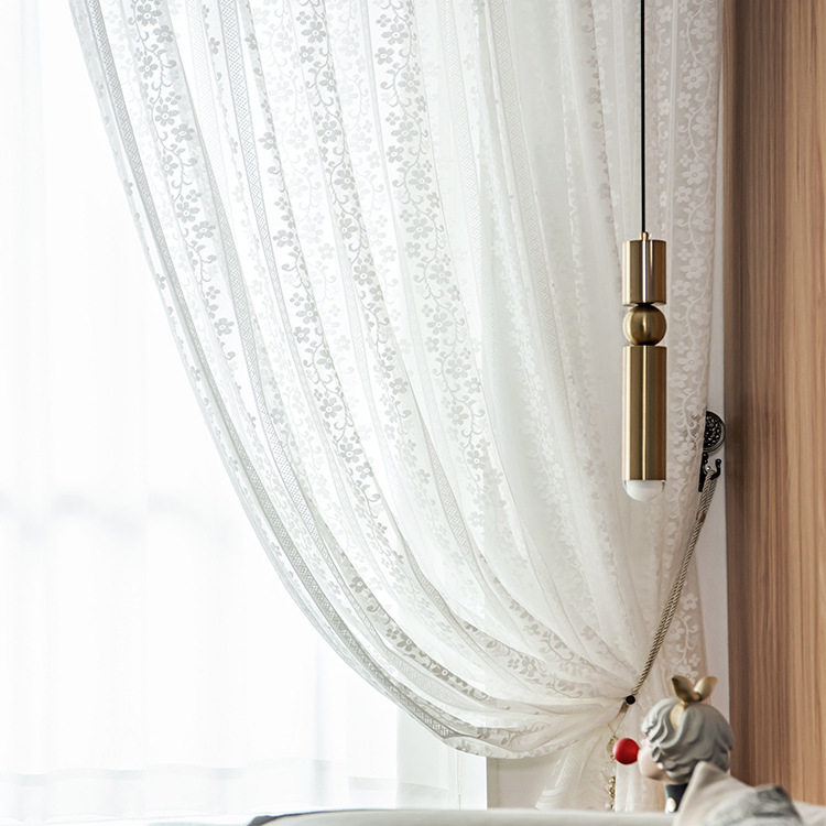 【提供图片】代发跨境日韩乐天纱帘海棠纱透明蕾丝窗帘花卉刺绣纱