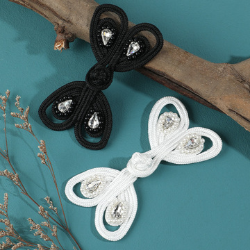 旗袍盘扣国潮风服饰手工编织纽扣手缝珍珠水钻复古装饰对扣兔耳扣