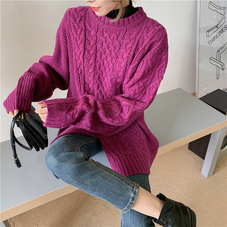 实拍2020秋冬外穿麻花毛衣女设计感不规则下摆开叉针织衫潮z2637