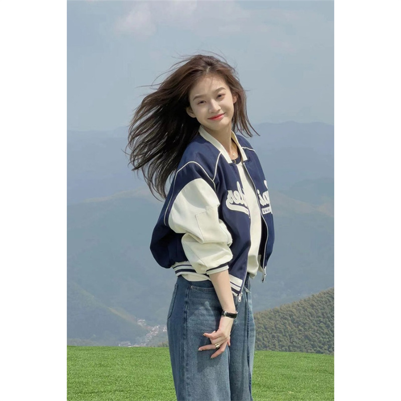 秋季2025新款美式复古撞色短款棒球服字母外套百搭夹克上衣女装潮