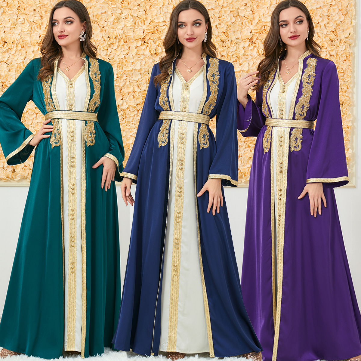 3189muslim Dress New Autumn and Winter Women's Clothing Wear Foreign Trade Two-Piece Long Dress Cross-Border Long Sleeve Dress