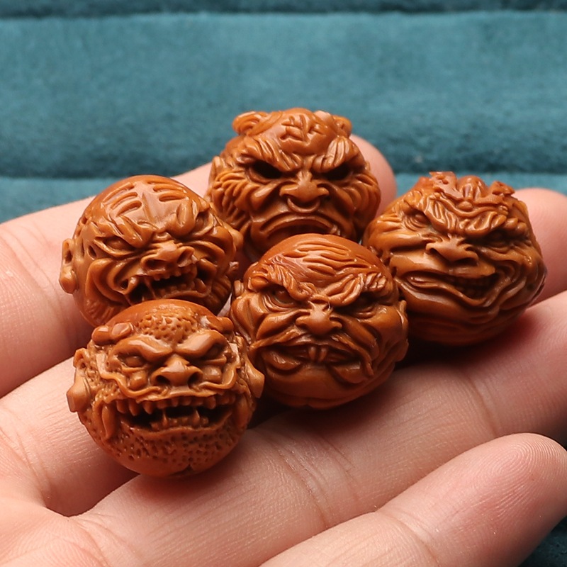 0五颗 橄榄核雕刻铁核山鬼恶僧六道轮回单籽手串橄榄胡佛爷文玩