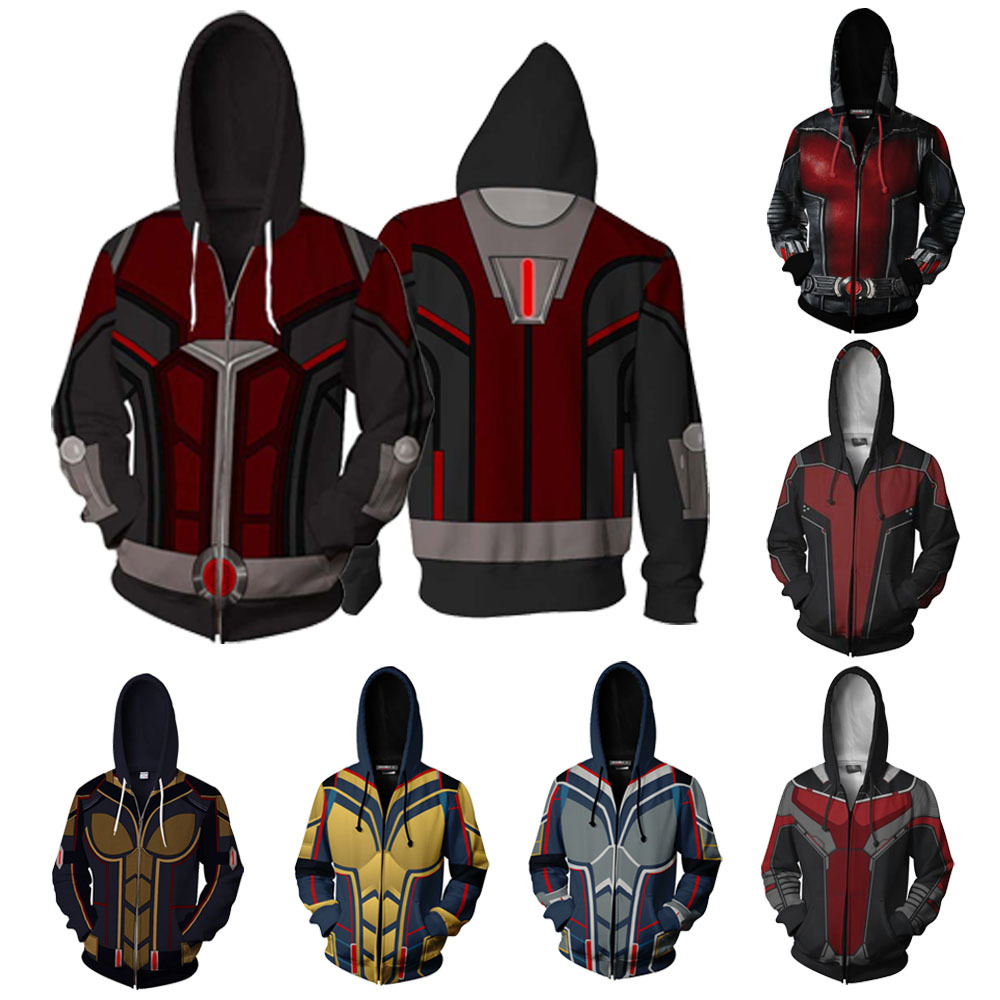 漫威蚁人3与黄蜂女量子狂潮cos战衣拉链卫衣男3d数码印花帽衫外套