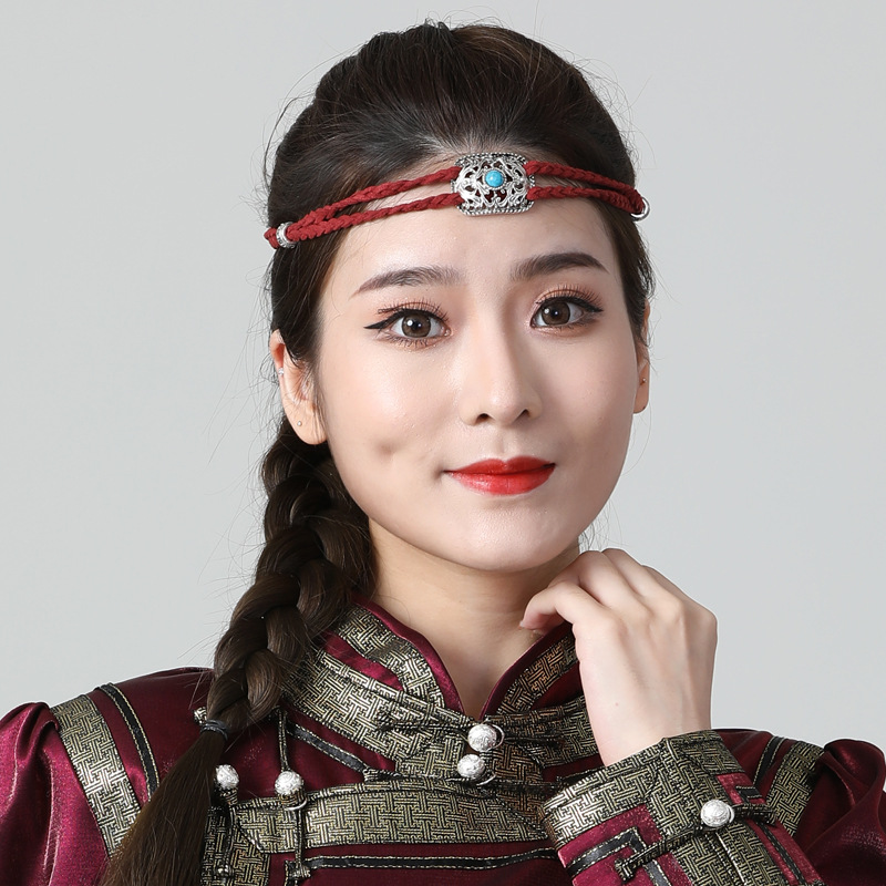 新款蒙古族绑带舞蹈演出少数民族风手工皮绳成人儿童蒙古发带头饰