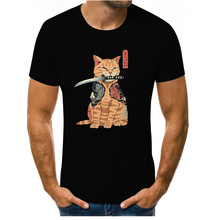 速卖通wish新款可爱猫咪3D数码印花男士圆领T恤厂家直销