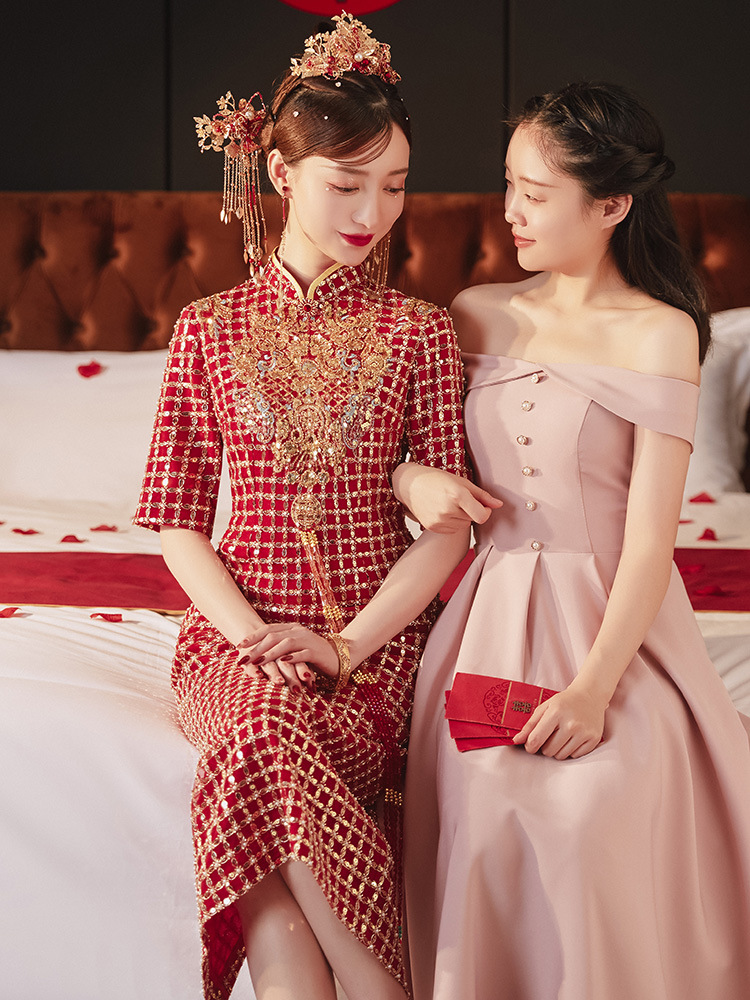 0成交10件相似情侣秀禾服2022年新款结婚敬酒服丝绒款中式礼服新娘