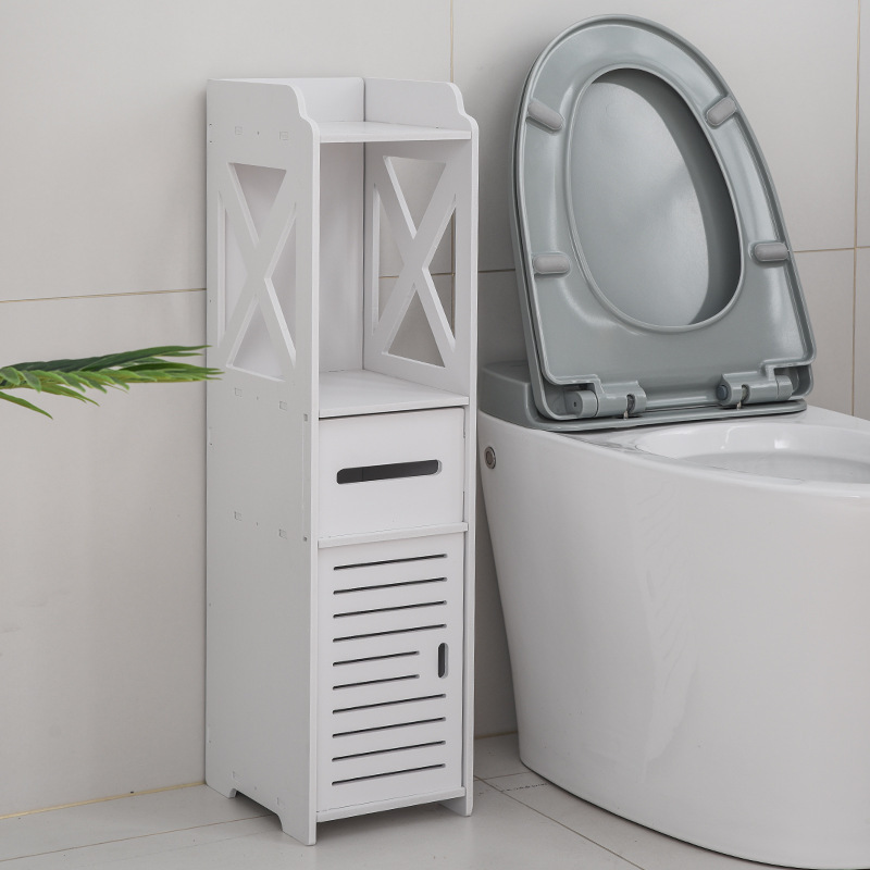 Plastic Shelf for Bathrooms Corner Side Cabinet Floor-Type Large Toilet Multi-Layer Toilet with Door Gap Storage Cabinet