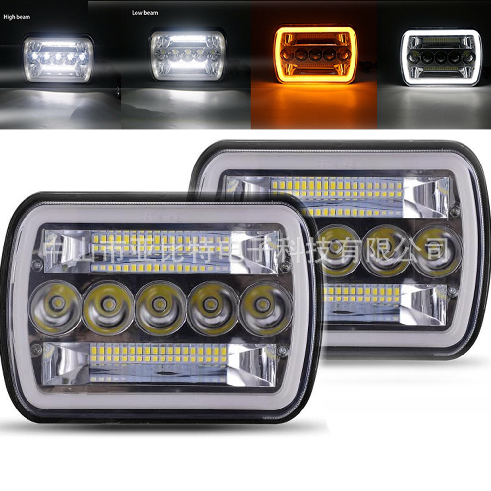 跨境爆款7寸方形led大灯远近光灯牧马人大灯越野改装车灯前照灯