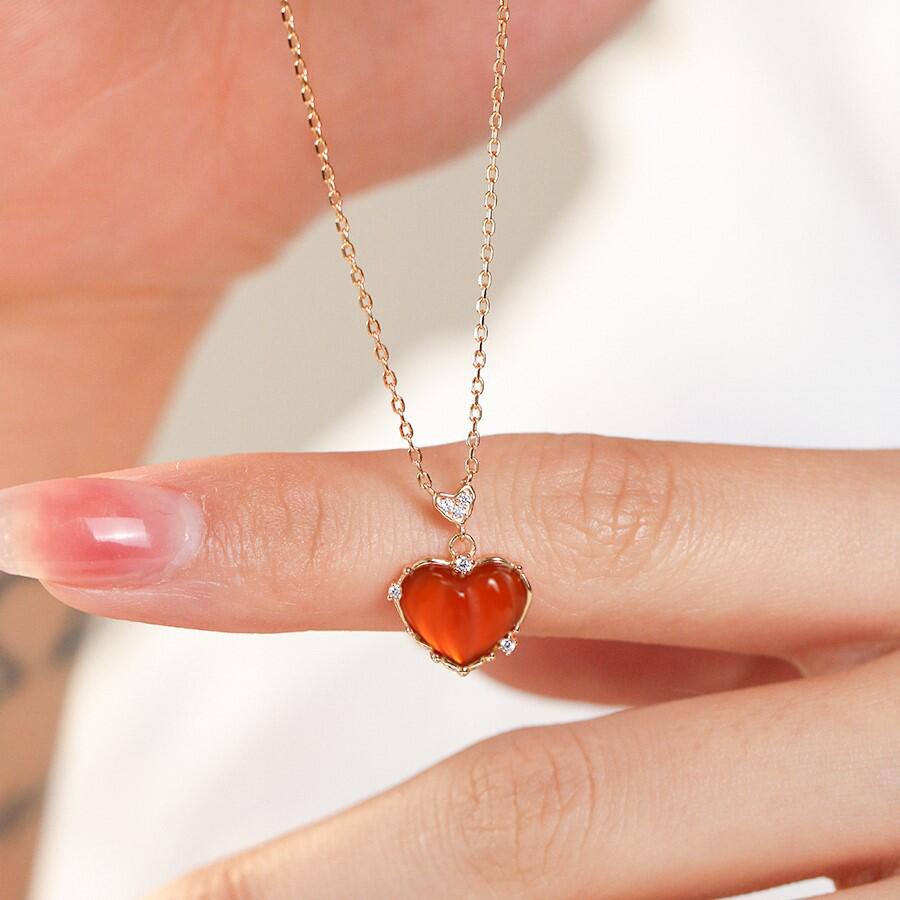 小红心爱心项链女简约时尚复古小众设计感锁骨链闺蜜礼物