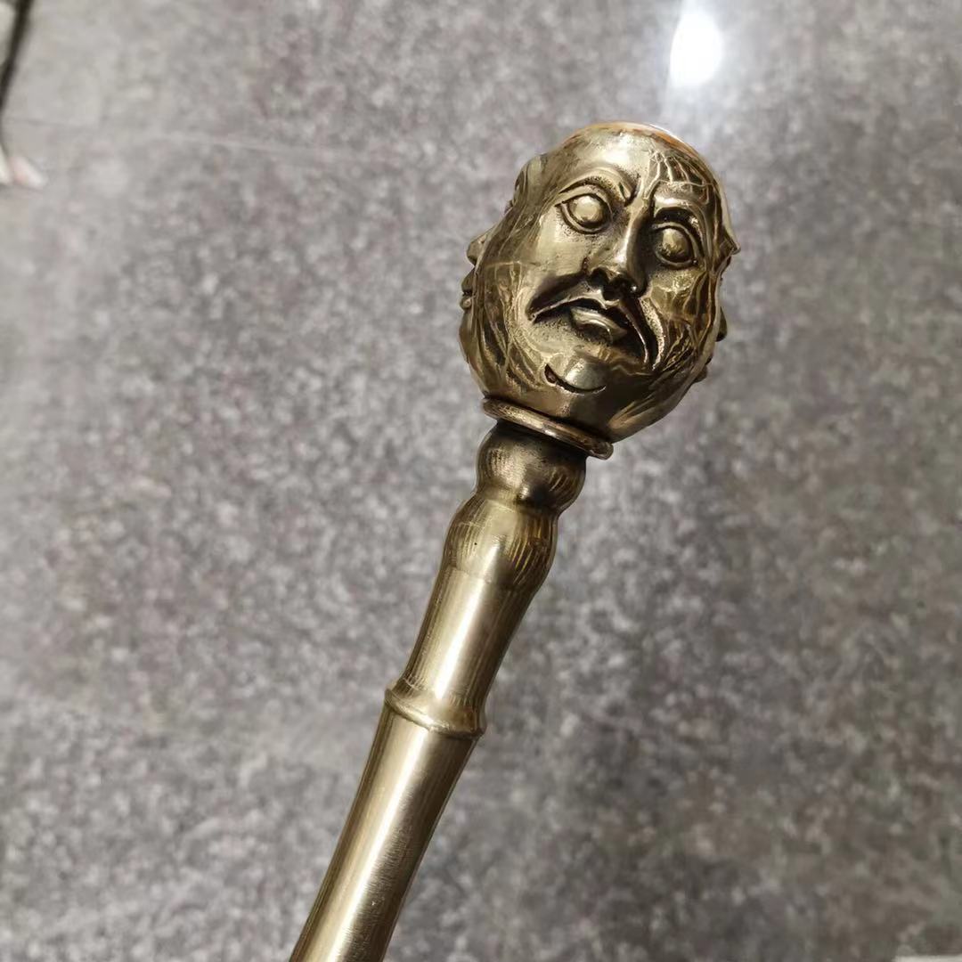 厂家批发古玩杂件黄铜拐杖做旧仿古寿星手杖送老人龙头拐杖