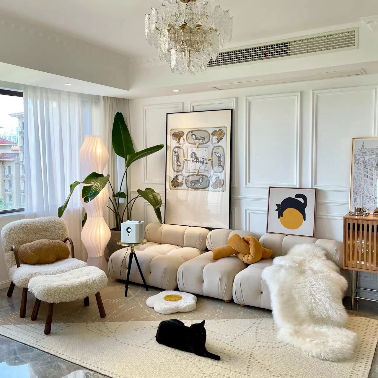 小红书热卖款ins风格沙发客厅自由组合方块羊羔绒沙发奶白 色沙发