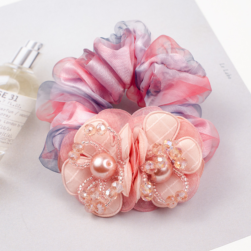 花朵头绳娟纱发圈盘发丸子头饰品扎头发简约时尚发饰布圈头花头饰