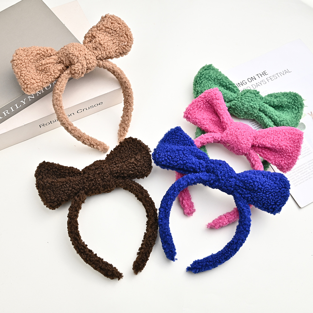 autumn and winter korean net red cute colorful lamb hair bow ear headband women‘s face wash hairpin go out all-match hair accessories