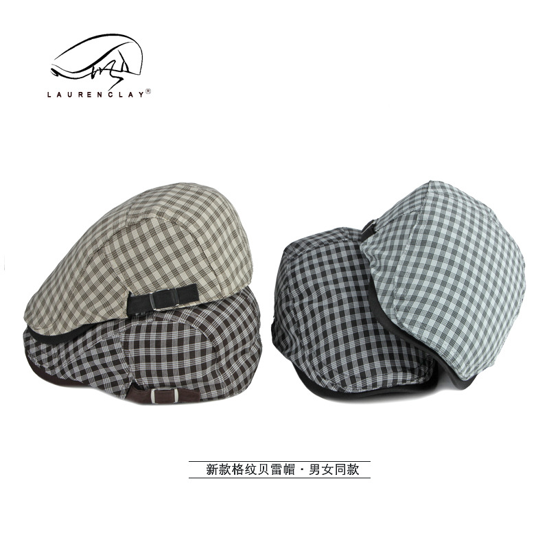 Spring and Summer Thin Breathable Plaid Beret Women's British Retro Casual Forward Hat Men's Painter Peaked Cap