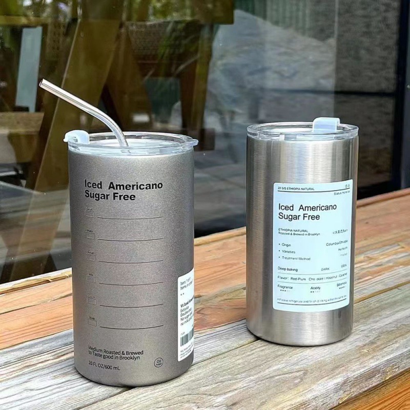 internet celebrity original niche metal stainless steel 600ml ice american coffee cup portable insulated straw water cup