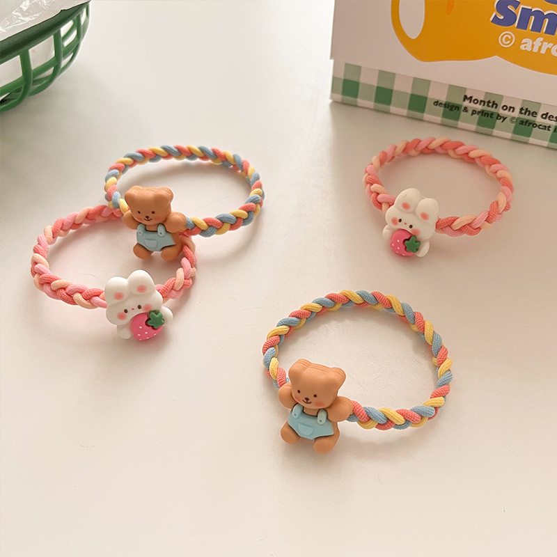 Cute Cartoon Colorful Braided Headband Female Hair-Binding Ponytail Small Rubber Band Hair Rope Highly Elastic Rubber Band Hair Ring Headdress