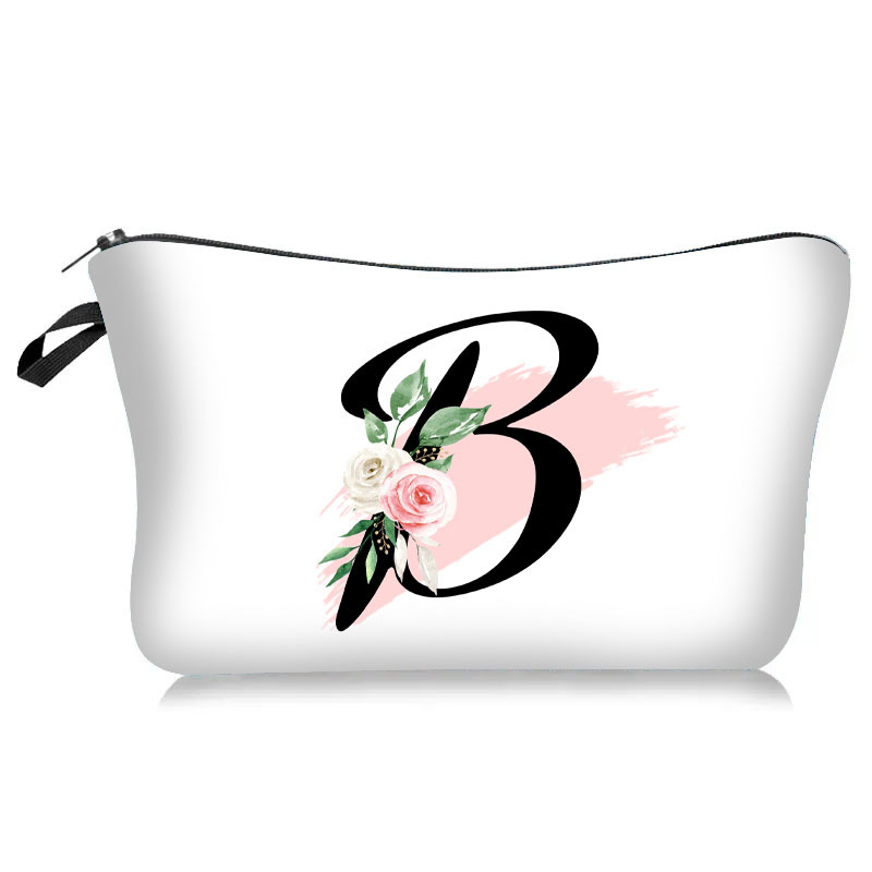 Cross-Border New Arrival 26 Letter Printed Polyester Makeup Bag Amazon Floral Letter Clutch Storage Wash Bag