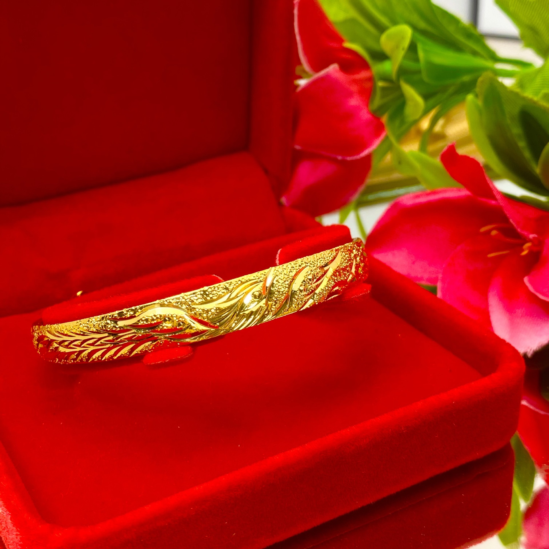 越南跨境沙金手镯8mm铜龙凤手环仿黄金喜庆婚嫁24k金首饰直播热销
