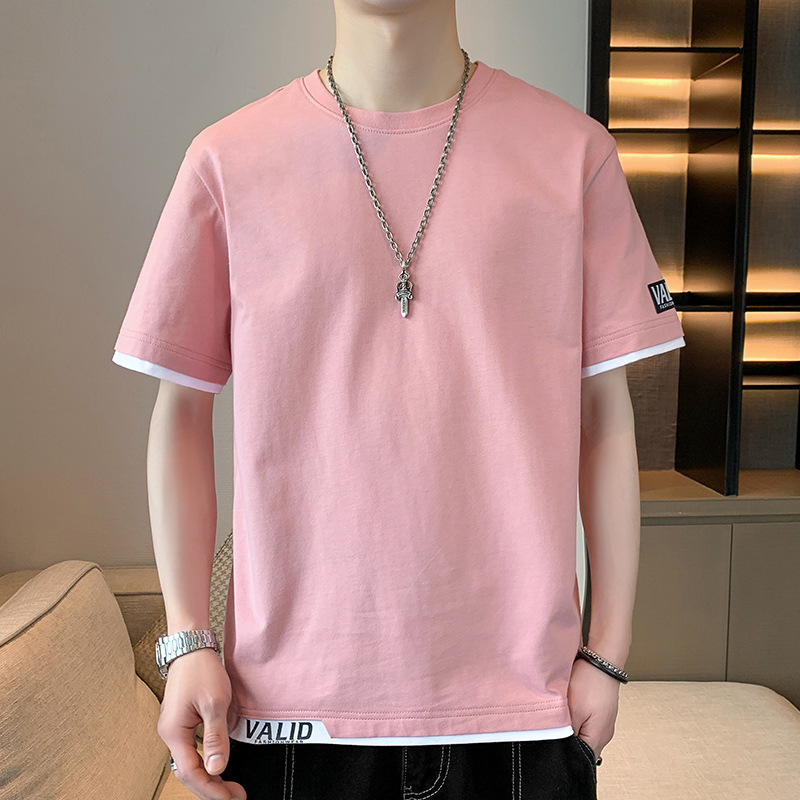 Short Sleeve T-shirt for Boys Hong Kong Style Summer Crew Neck T-shirt Half-Length Sleeve Versatile Fashion Brand Top Half Sleeve Cotton T-shirt for Men